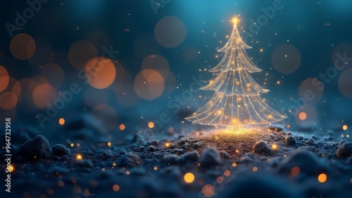 Abstract Christmas Tree with Lights - Digital Holiday Design