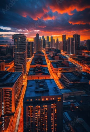 stunning vibrant cityscapes dusk showcasing colorful skies illuminated buildings crowds sight, architecture, citylight, citylife, cityview photo