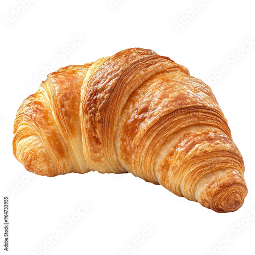 Freshly baked croissant with a golden brown crust, ideal for breakfast or as a tasty snack.