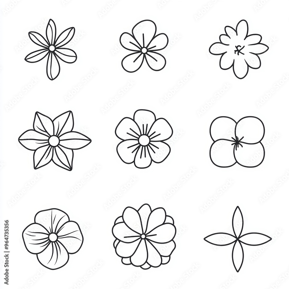 Obraz premium Blooming Simplicity: A collection of nine minimalist flower illustrations, perfect for nature-inspired designs and projects.