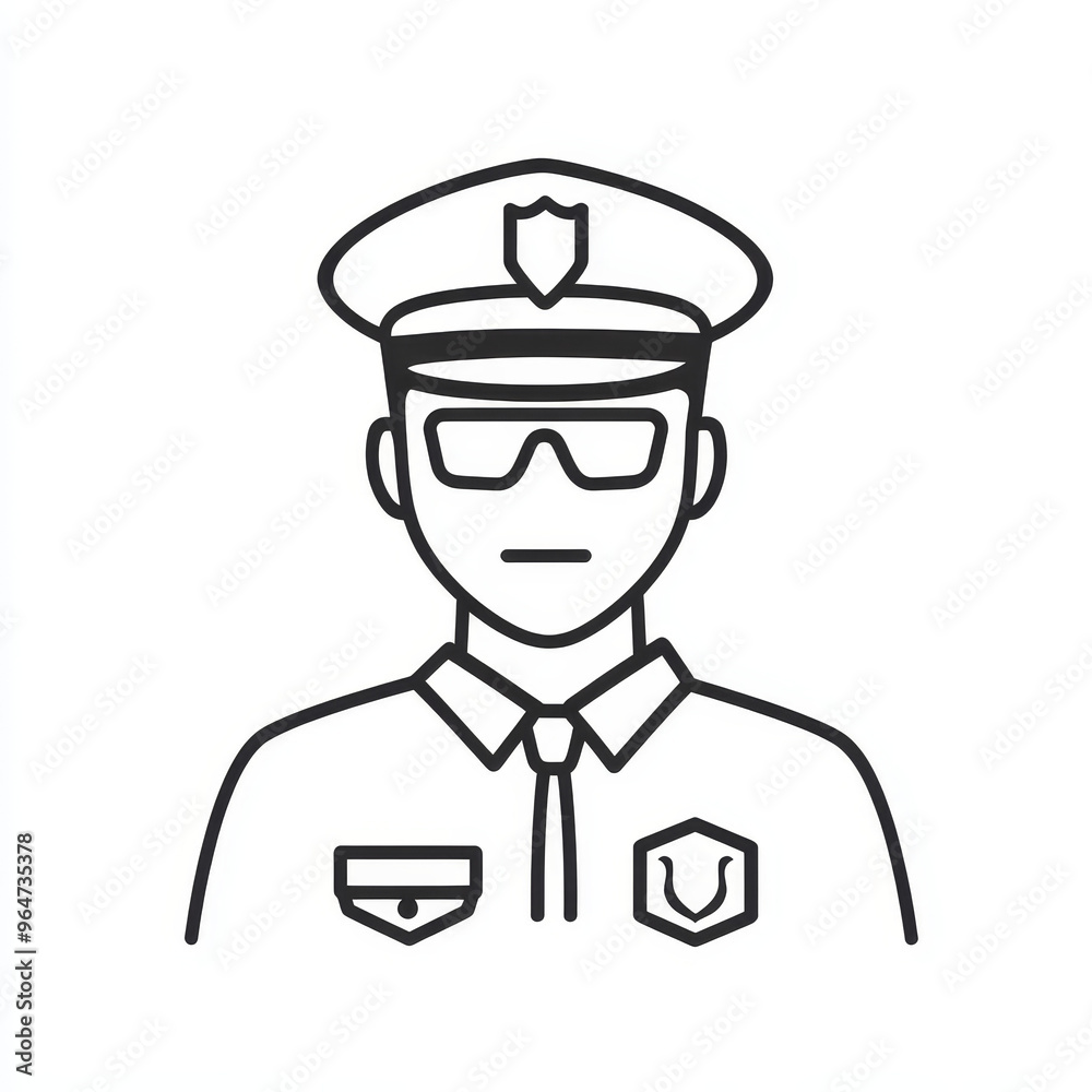 The Steadfast Guardian: A minimalist line art depiction of a police officer, conveying authority and security. The Steadfast Guardian: A minimalist line art depiction of a police officer, conveying authority and security.