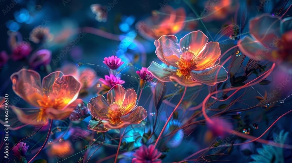 Obraz premium virtual flowers intertwined with code abstract digital garden of futuristic beauty aigenerated conceptual artwork