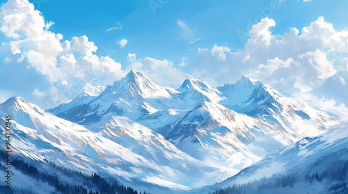 Snow-Capped Peaks Under a Blue Sky 