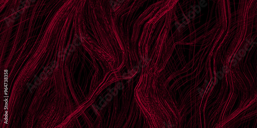 Crimson red wavy lines abstract landscape lines glowing virtual network technology art. Soft dark red on Dark vector red fractal on black template colorful illustration with bent lines.