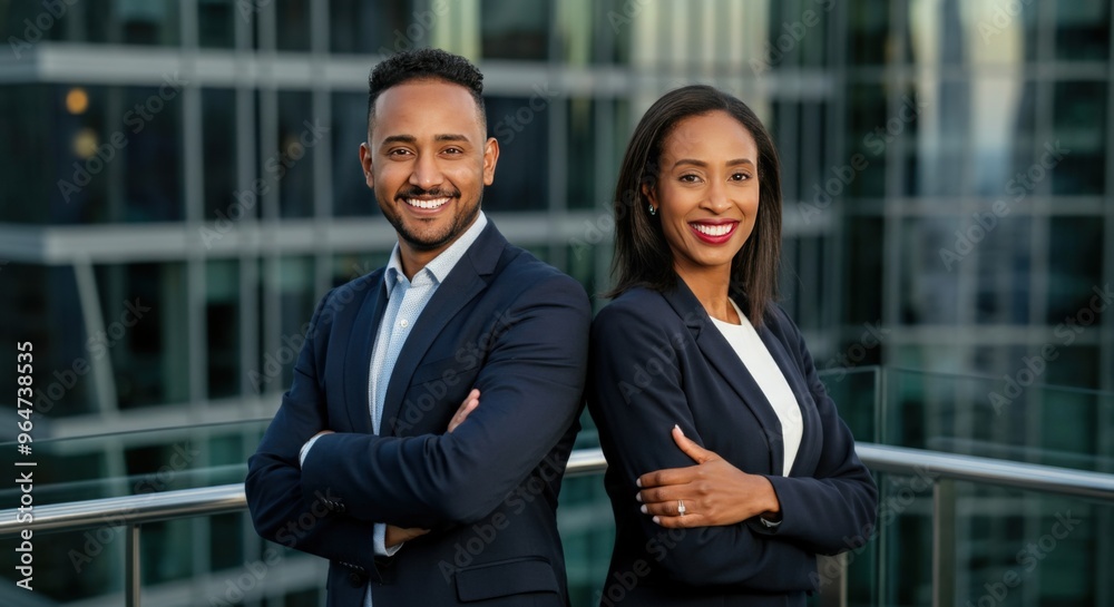 Business People Standing in Front of Office Building Business People Standing in Front of Office Building