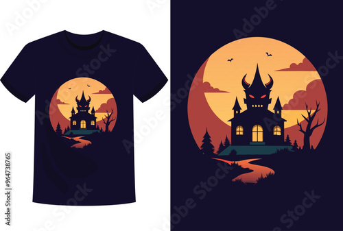 Halloween pumpkin with bats T-Shirt Design