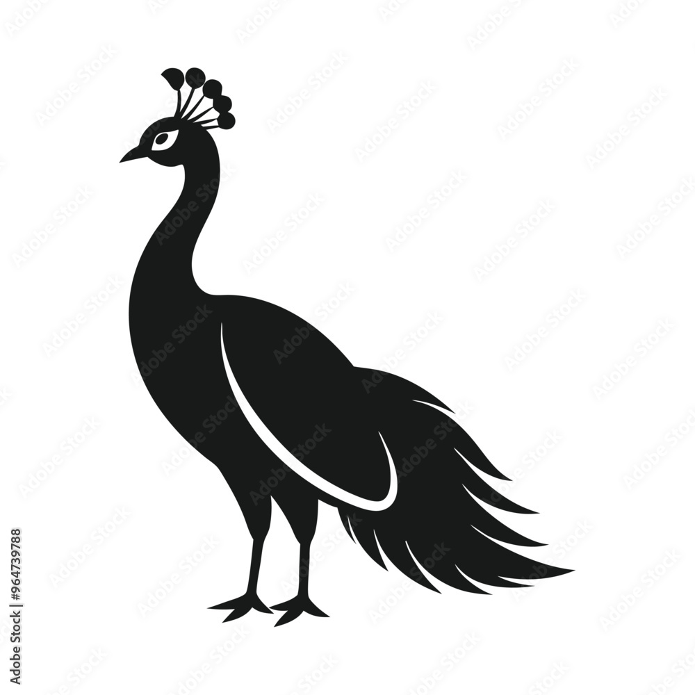 Fototapeta premium a minimalist peacock silhouette vector illustration, isolated white background.