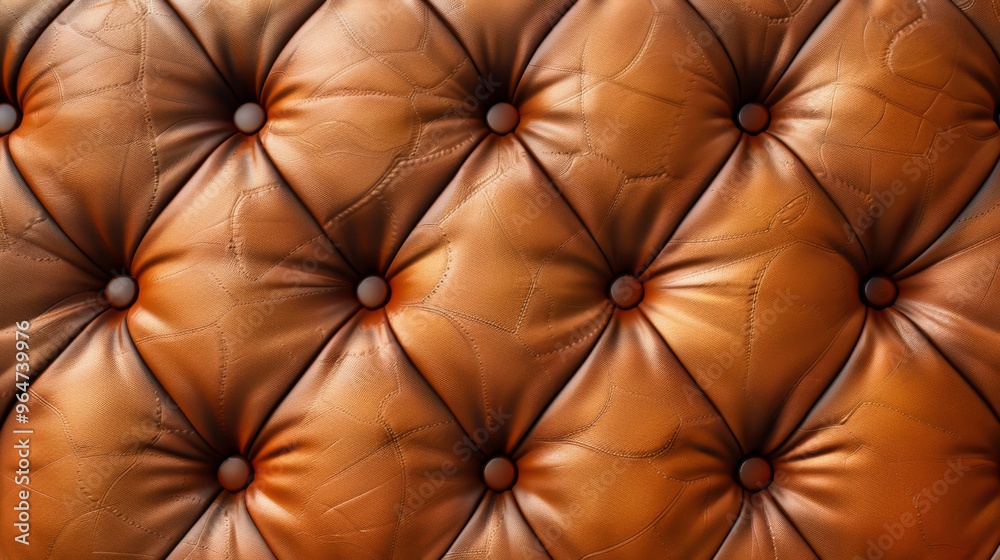 Close-up detail of a luxurious quilted brown leather sofa upholstery. Furniture design. Close-up detail of a luxurious quilted brown leather sofa upholstery. Furniture design.