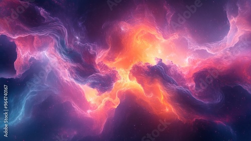 Cosmic Nebula with Swirling Gaseous Clouds and Stars