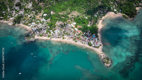 Experience the stunning aerial view of Nosy Komba Island in Madagascar showcasing vibrant coastlines and lush greenery photo