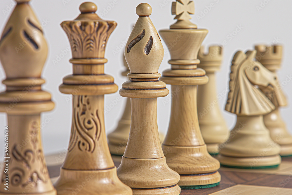 An image featuring isolated wooden chess pieces, meticulously crafted to showcase their intricate details and natural textures An image featuring isolated wooden chess pieces, meticulously crafted to showcase their intricate details and natural textures