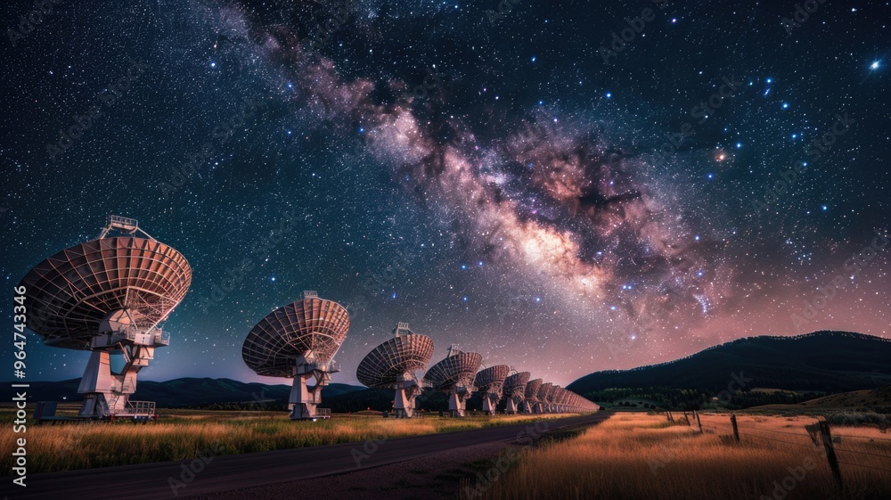 Radio Telescopes Under Starry Sky at Night Radio Telescopes Under Starry Sky at Night