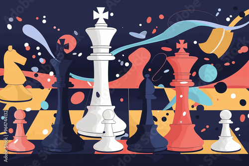 Create an original and abstract cartoon-style background or poster for World Chess Day, celebrated on July 20th