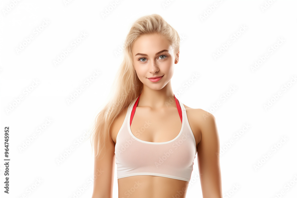 Obraz premium Young pretty blonde girl over isolated white background in sportswear
