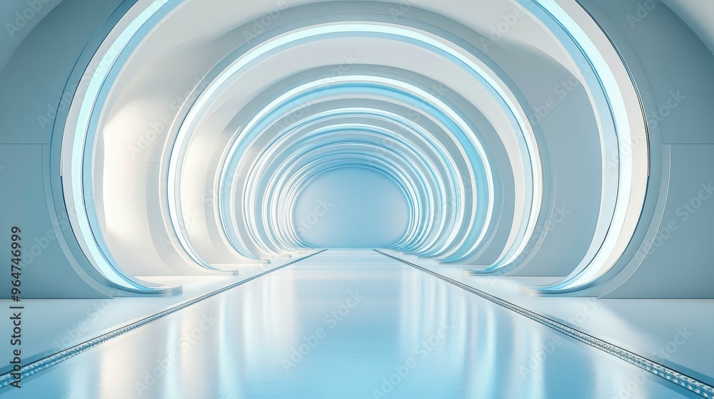 A large, empty, white room with blue lights A large, empty, white room with blue lights