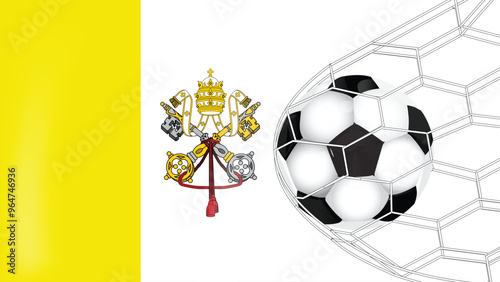 Soccer Football ball in Goal Net Isolated on Vatican City Flag, Sports Accessory Equipment