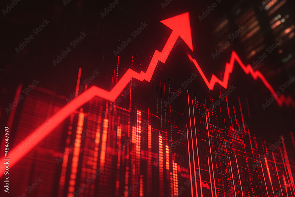An abstract digital background featuring a red arrow pointing upwards against a stock exchange backdrop, symbolizing financial growth, market trends, and upward movement in the economy. An abstract digital background featuring a red arrow pointing upwards against a stock exchange backdrop, symbolizing financial growth, market trends, and upward movement in the economy.