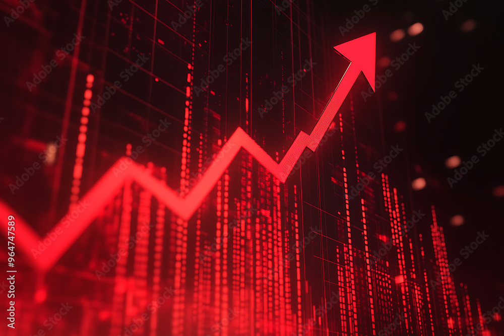 An abstract digital background featuring a red arrow pointing upwards against a stock exchange backdrop, symbolizing financial growth, market trends, and upward movement in the economy. An abstract digital background featuring a red arrow pointing upwards against a stock exchange backdrop, symbolizing financial growth, market trends, and upward movement in the economy.