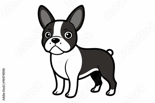  Kids coloring book page Boston terrier puppies vector art illustration