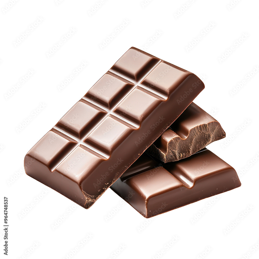 Delicious milk chocolate bars stacked together, showcasing their smooth texture and tempting appeal for dessert lovers. transparent background