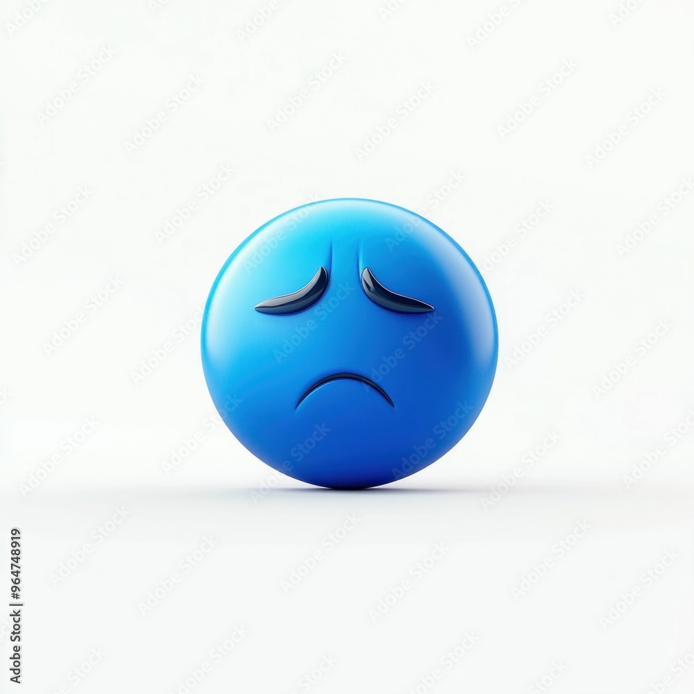 Sad Blue Emoji Face on White Background Sad Blue Emoji Face on White Background
