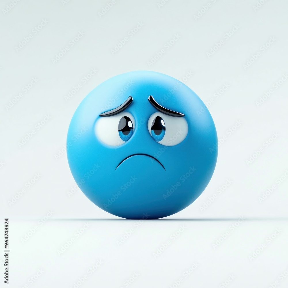 Fototapeta premium Sad Blue Emoji Face on White Background