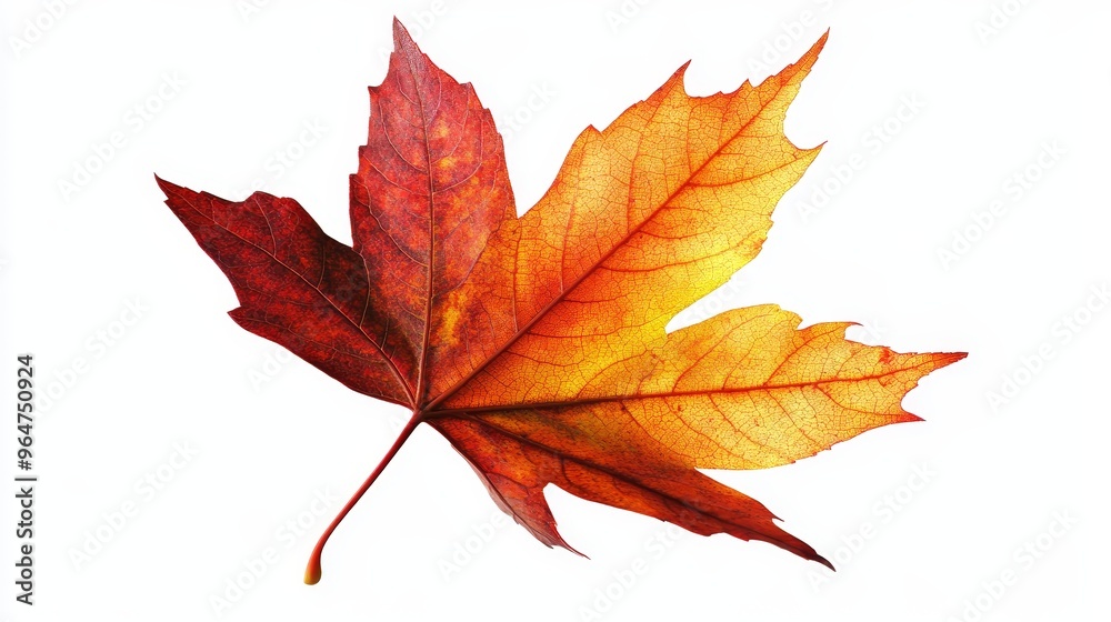 A Single Maple Leaf Against a White Background, showcasing intricate veins and vibrant colors, capturing the essence of autumn, autumn leaf, maple leaf, fall foliage A Single Maple Leaf Against a White Background, showcasing intricate veins and vibrant colors, capturing the essence of autumn, autumn leaf, maple leaf, fall foliage