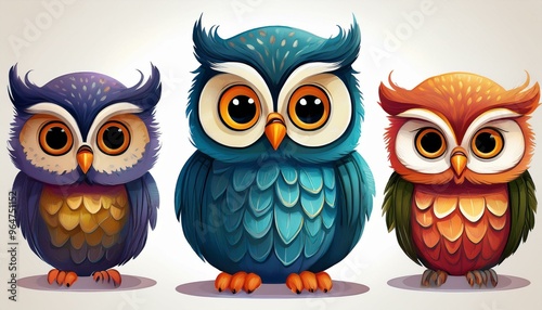 Wallpaper Mural Owl Personalities- Illustration of whimsical owl characters, each with distinct personalities isolated with copy space Torontodigital.ca