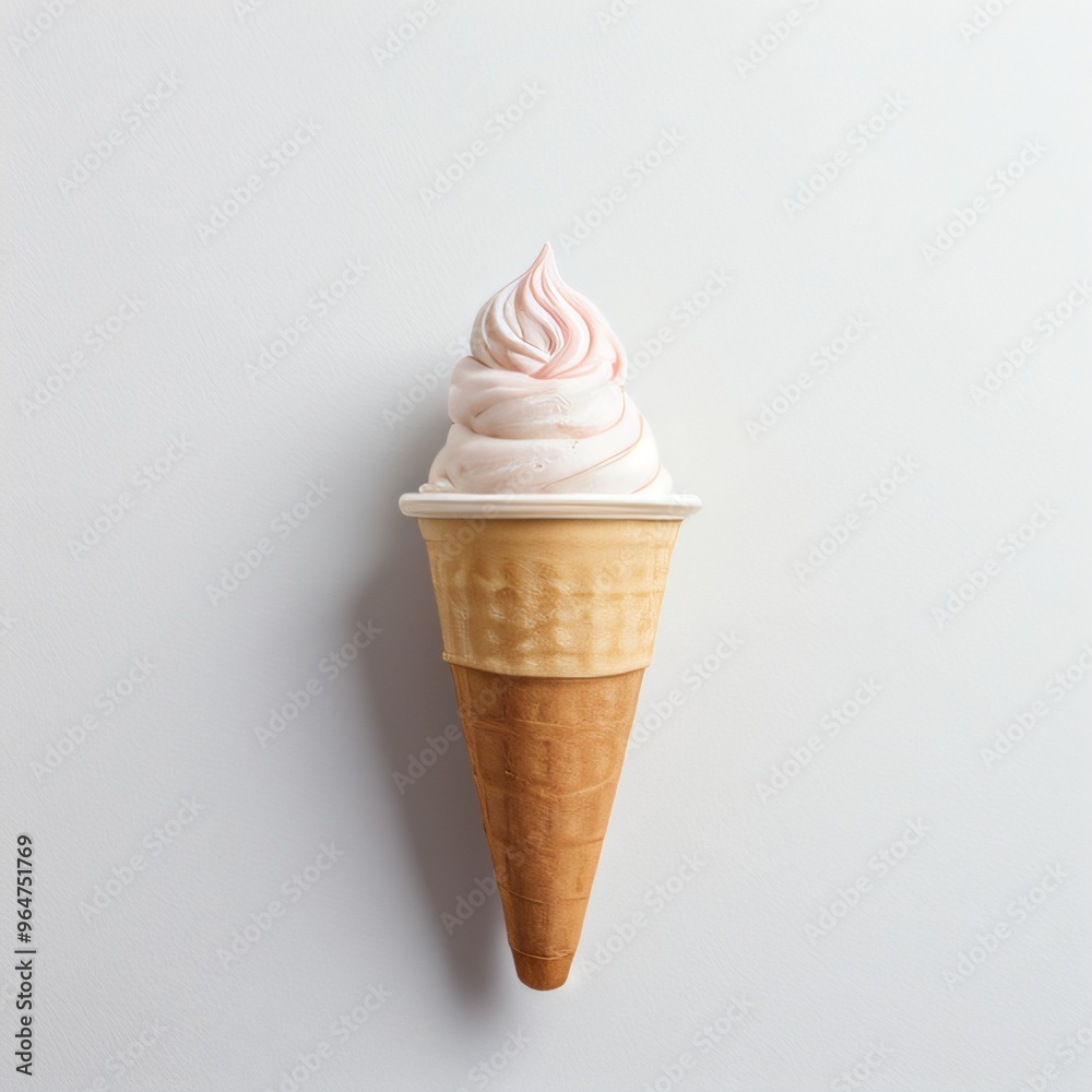 Pink soft serve ice cream in a cone on white background.. Pink soft serve ice cream in a cone on white background..