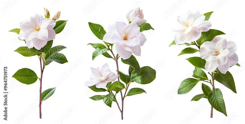 Set of white Gardenia flower on transparent background PNG Set of white Gardenia flower on transparent background PNG