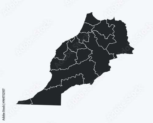 Morocco map with regions isolated on white background. Map of Morocco. Vector illustration