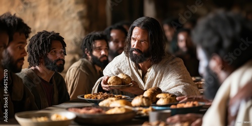 Wallpaper Mural Jesus at the last supper offering bread and wine to his disciples Torontodigital.ca