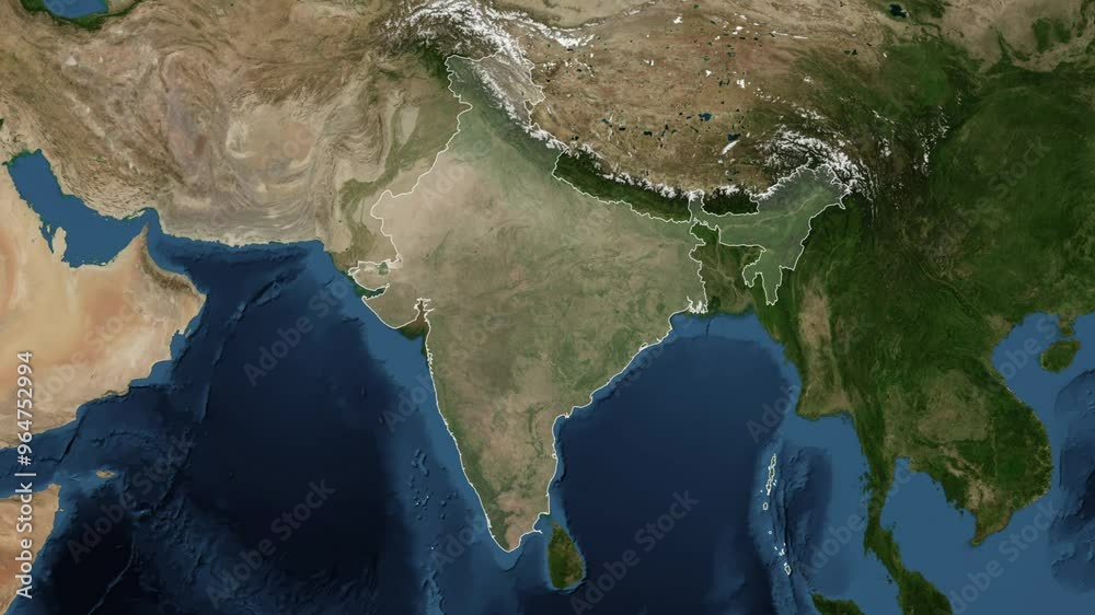 Zoom from Earth to India. (Highlighted) High quality world map animation with country borders highlighted. Images from NASA