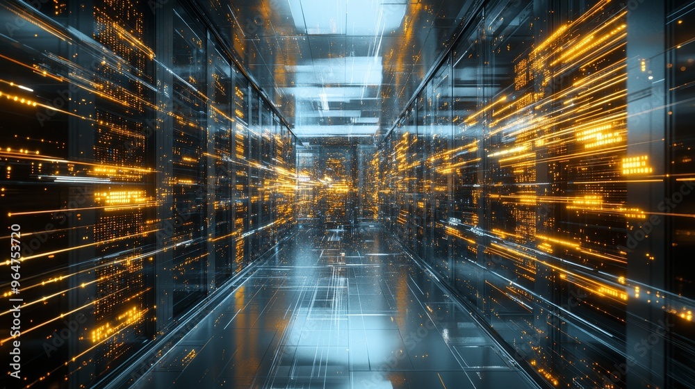 Digital Data Flow Through Server Room, Futuristic Server Rack, Digital Network ,data center, server, digital Digital Data Flow Through Server Room, Futuristic Server Rack, Digital Network ,data center, server, digital