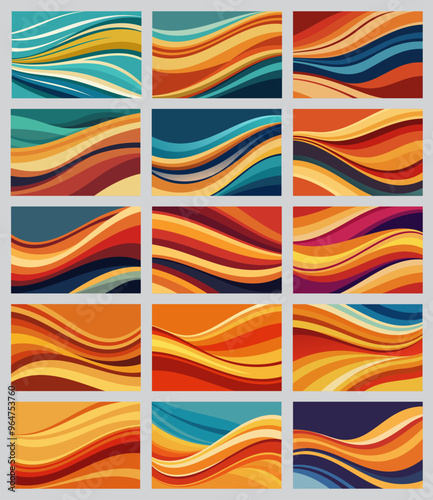 Set of abstract wave backgrounds in warm and cool colors