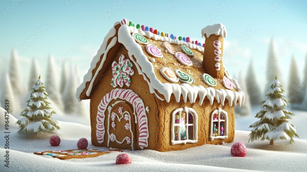 Gingerbread House in a Snowy Wonderland, 3D Render, Festive, Christmas, Holiday Gingerbread House in a Snowy Wonderland, 3D Render, Festive, Christmas, Holiday