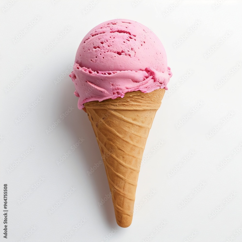 Pink soft serve ice cream in a cone on white background.. Pink soft serve ice cream in a cone on white background..