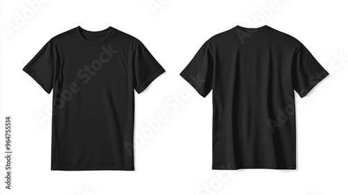 blank black t-shirt floating grey background front and back view