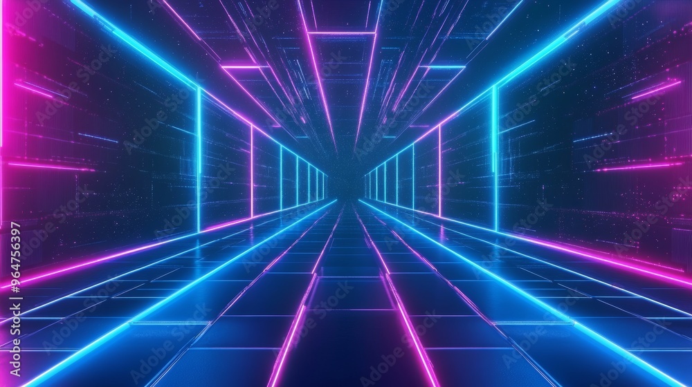 Neon Glowing Lines In A Futuristic Digital Space, 3D Render , Abstract , Neon Light , Cyberpunk Neon Glowing Lines In A Futuristic Digital Space, 3D Render , Abstract , Neon Light , Cyberpunk