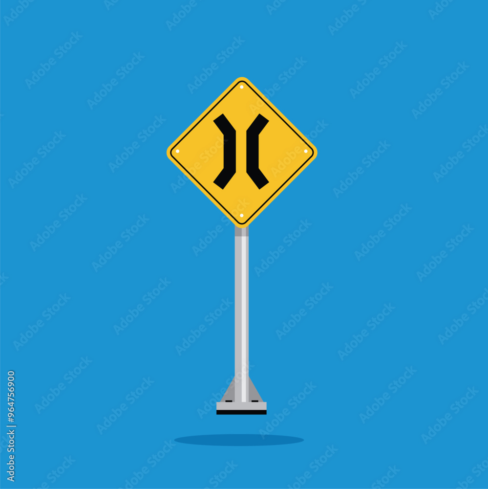 road sign icon, warning for a narrowing on yellow rhombus. board.suitable for poster use and web icon road sign icon, warning for a narrowing on yellow rhombus. board.suitable for poster use and web icon