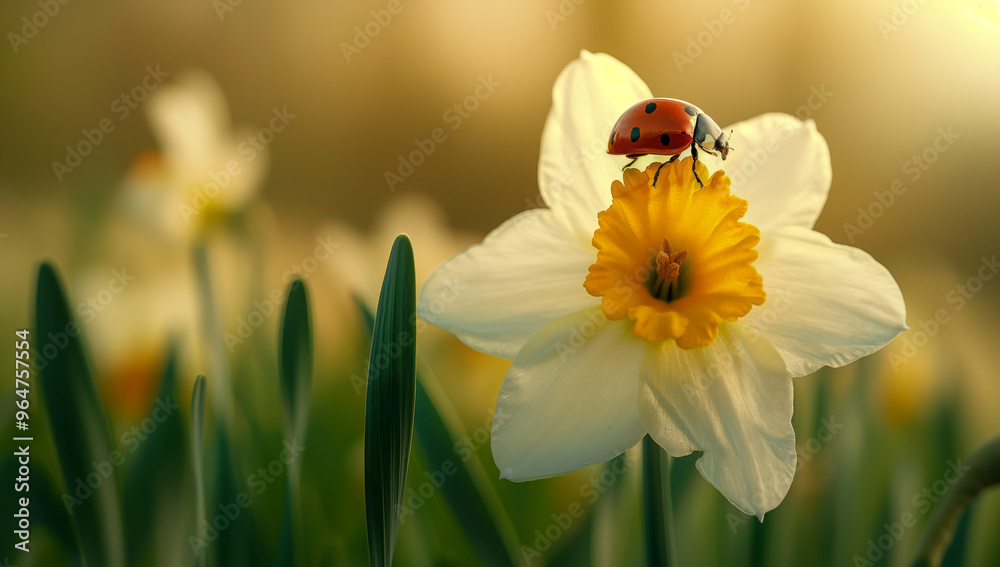 Obraz premium Ladybug is sitting on a yellow flower