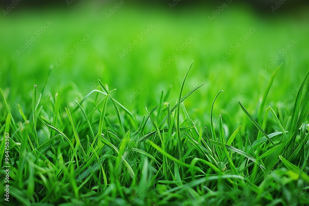 Fototapeta premium A vibrant and sharp close-up of lush green grass blades, capturing the refreshing beauty of nature's details.