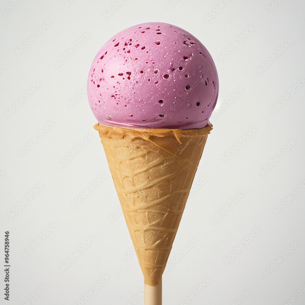 Pink soft serve ice cream in a cone on white background.. Pink soft serve ice cream in a cone on white background..