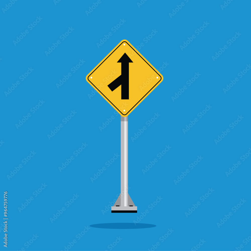 road sign icon, warning for a side road merging road on yellow rhombus. board.suitable for poster use and web icon road sign icon, warning for a side road merging road on yellow rhombus. board.suitable for poster use and web icon