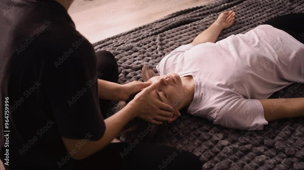 Therapist woman doing a Shiatsu massage to young woman patient. Holistic therapy, treatment with manipulations. Wellness and alternative medicine Therapist woman doing a Shiatsu massage to young woman patient. Holistic therapy, treatment with manipulations. Wellness and alternative medicine