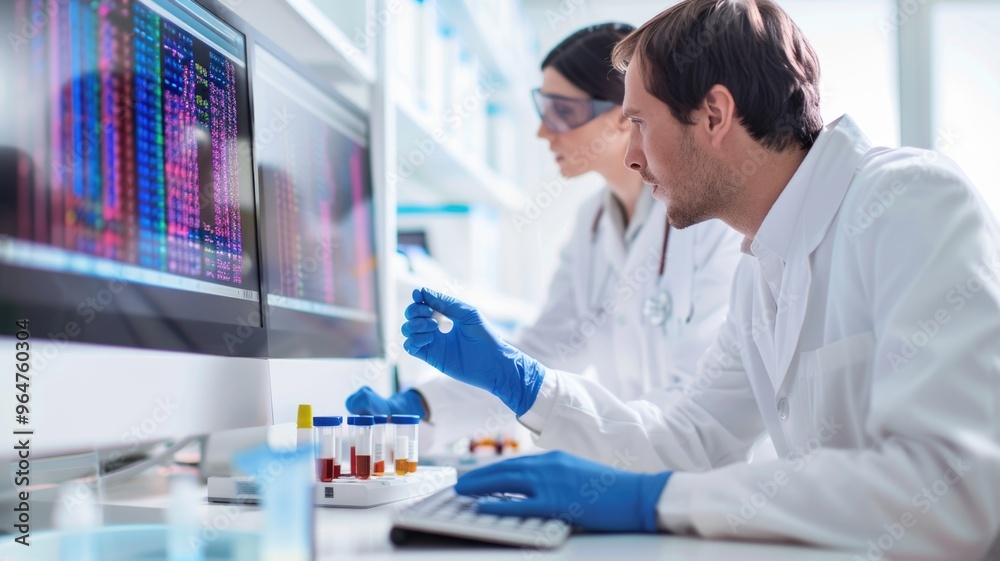 Scientists Analyzing Genetic Data on Computer Scientists Analyzing Genetic Data on Computer