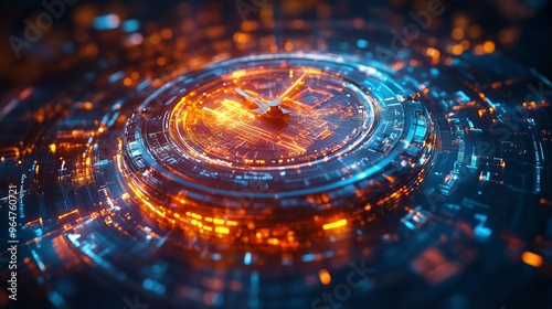 Wallpaper Mural A visually captivating illustration of a futuristic clock glowing in orange tones, symbolizing the passage of time in the digital era. Torontodigital.ca