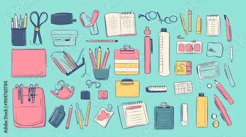 Large vector set of school supplies designed for posters, banners, or sticker design in a school theme