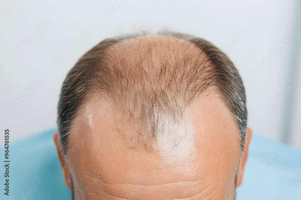 Obraz premium Man with a Head of Hair in a Hair Transplant Procedure | Effective Hair Restoration and Cosmetic Treatment