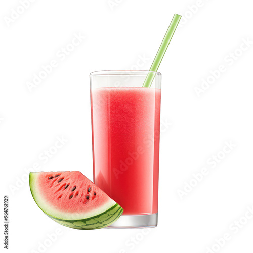 Refreshing watermelon drink served in a glass with a straw, perfect for summer vibes and healthy hydration. transparent background